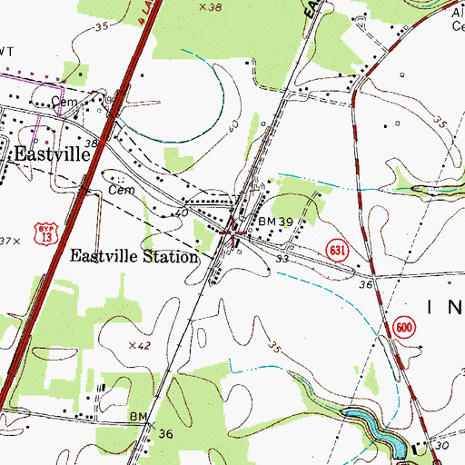 Topographic Map of Eastville Station, VA