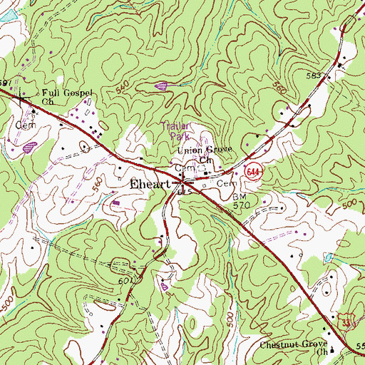 Topographic Map of Eheart, VA