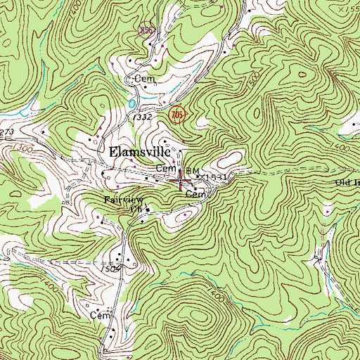 Topographic Map of Elamsville, VA