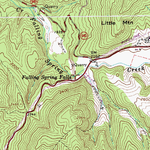 Topographic Map of Falling Spring Falls, VA