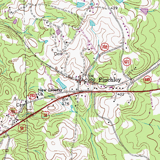 Topographic Map of Finchley, VA