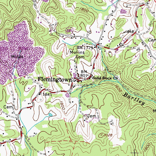 Topographic Map of Flemingtown, VA