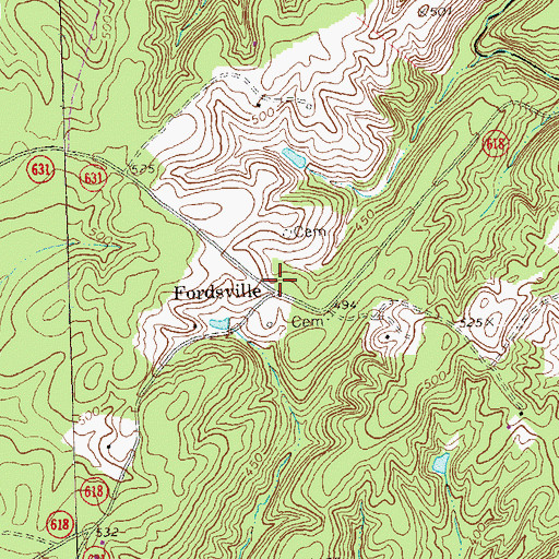 Topographic Map of Fordsville, VA