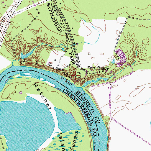 Topographic Map of Fort Brady (historical), VA