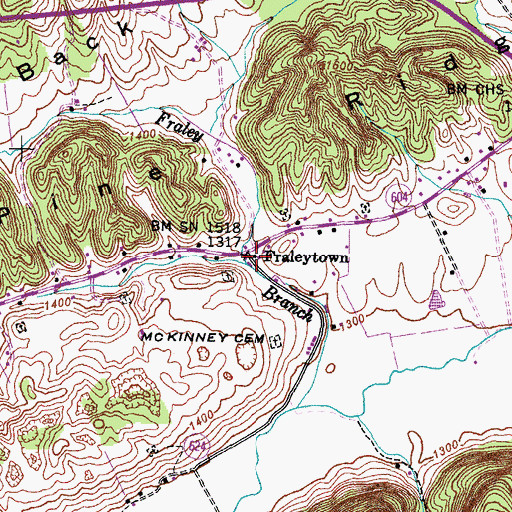 Topographic Map of Fraleytown, VA