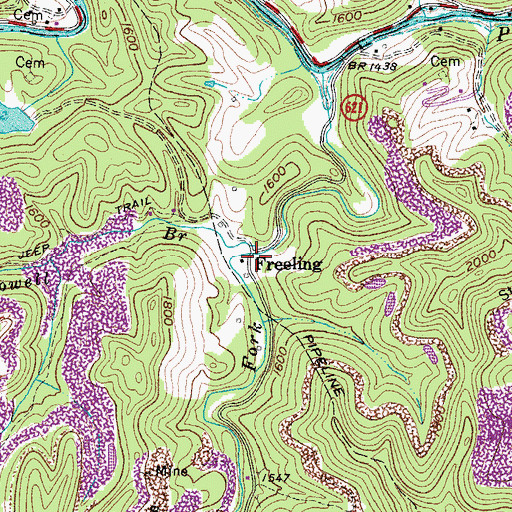 Topographic Map of Freeling, VA