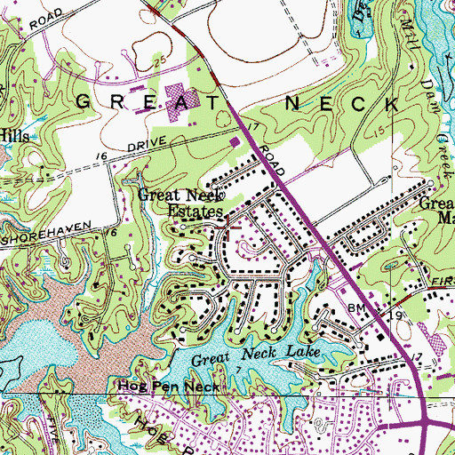 Topographic Map of Great Neck Estates, VA