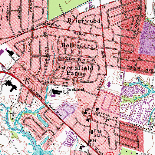 Topographic Map of Greenfield Farms, VA
