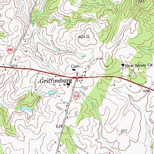 Topographic Map of Griffinsburg, VA