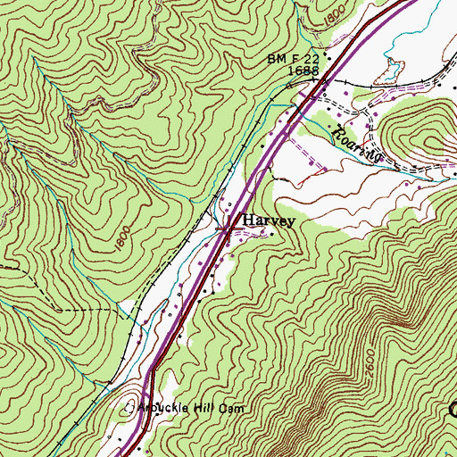 Topographic Map of Harvey, VA