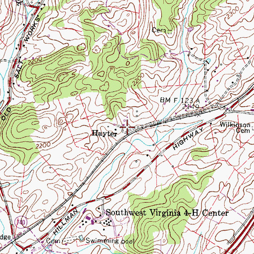 Topographic Map of Hayter, VA
