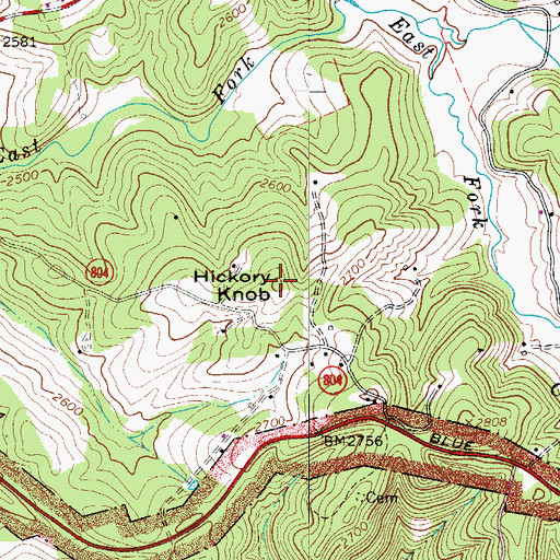 Topographic Map of Hickory Knob, VA