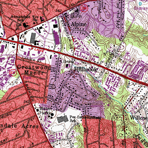 Topographic Map of Hillbrook, VA
