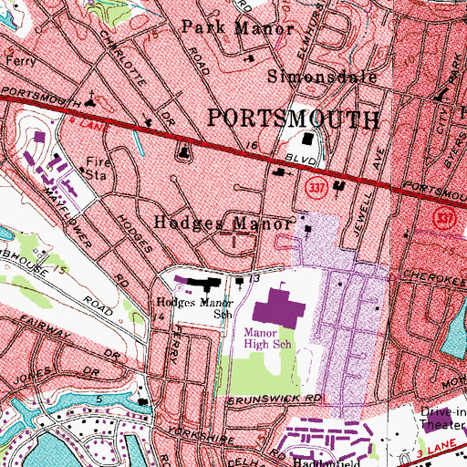 Topographic Map of Hodges Manor, VA