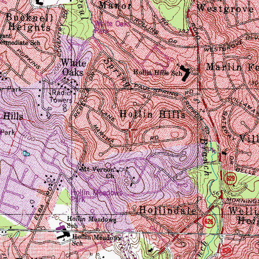 Topographic Map of Hollin Hills, VA