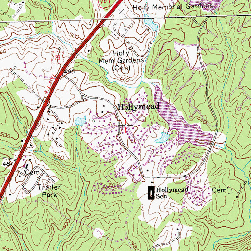 Topographic Map of Hollymead, VA