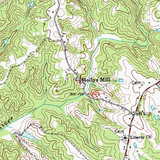 Topographic Map of Hollys Mill, VA