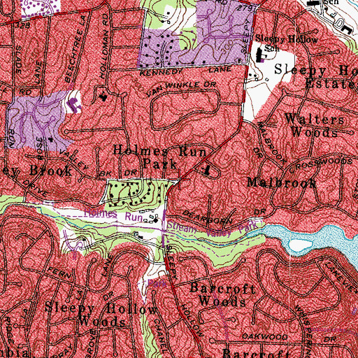 Topographic Map of Holmes Run Park, VA