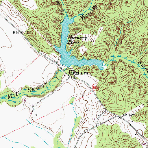 Topographic Map of Horners, VA