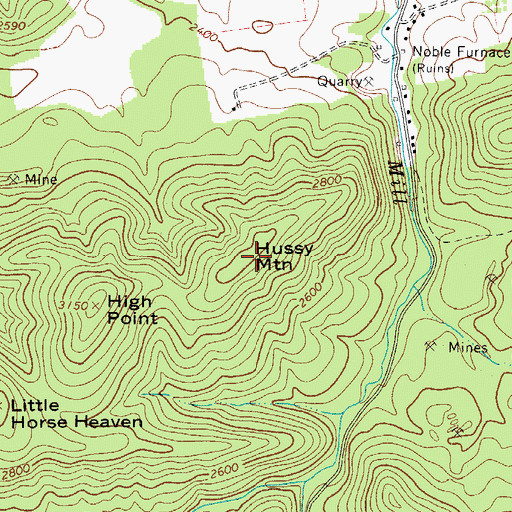 Topographic Map of Hussy Mountain, VA