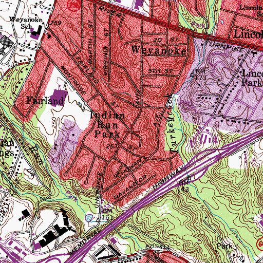 Topographic Map of Indian Run Park, VA
