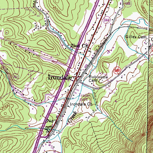 Topographic Map of Irondale, VA