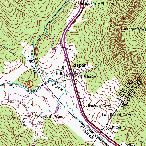 Topographic Map of Jasper, VA