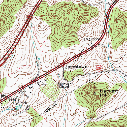 Topographic Map of Jonestown, VA