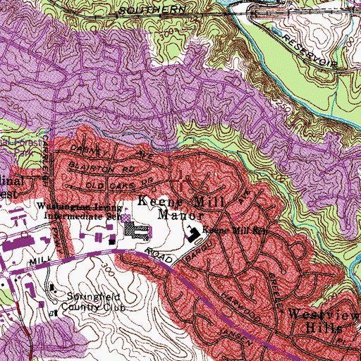 Topographic Map of Keene Mill Manor, VA