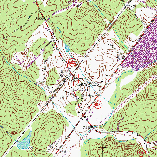 Topographic Map of Lawyers, VA