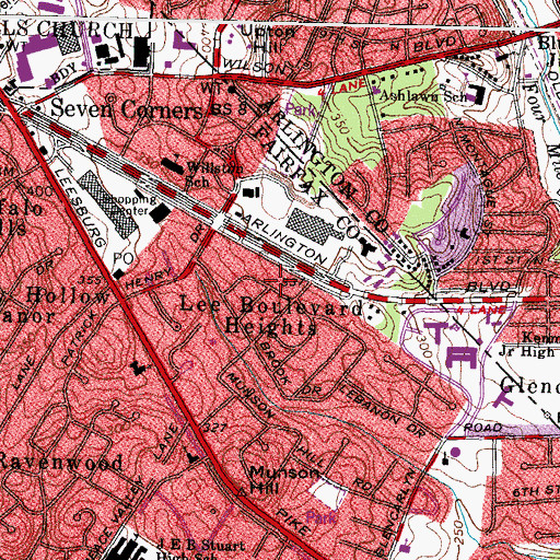 Topographic Map of Lee Boulevard Heights, VA