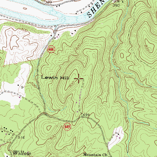 Topographic Map of Lewin Hill, VA