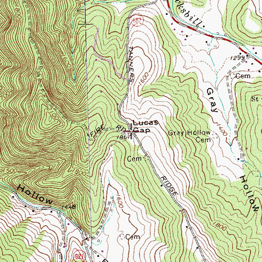 Topographic Map of Lucas Gap, VA