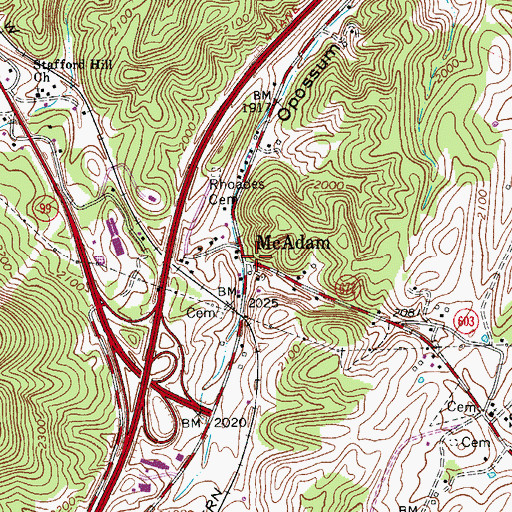 Topographic Map of McAdam, VA