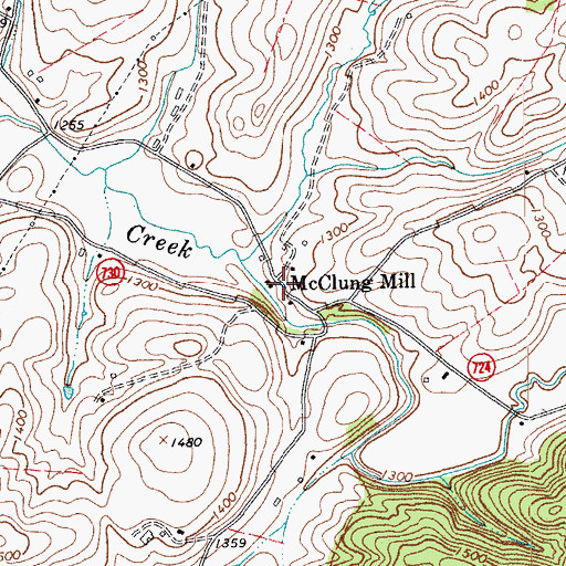 Topographic Map of McClung Mill, VA