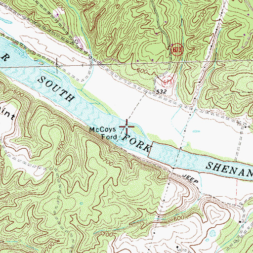 Topographic Map of McCoys Ford, VA