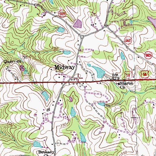 Topographic Map of Midway, VA