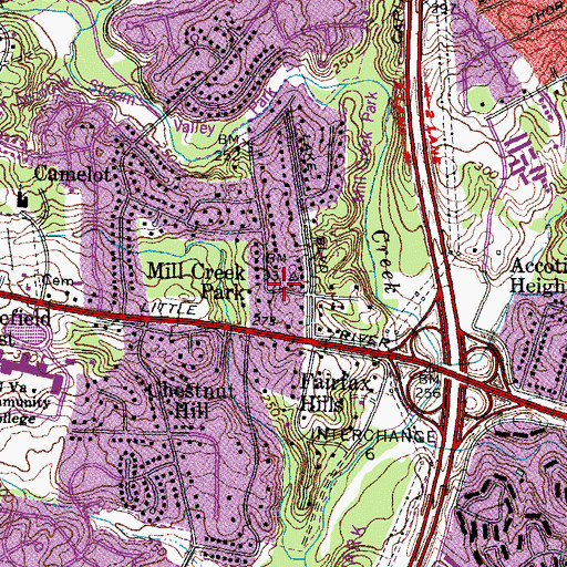 Topographic Map of Mill Creek Park, VA
