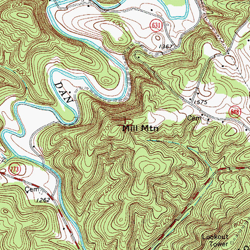 Topographic Map of Mill Mountain, VA