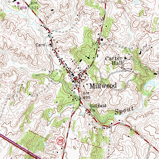 Topographic Map of Millwood, VA