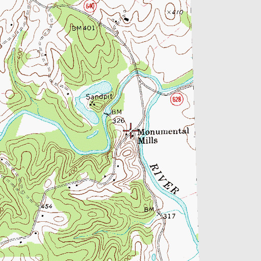 Topographic Map of Monumental Mills, VA