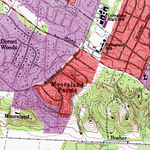 Topographic Map of Mooreland Farms, VA