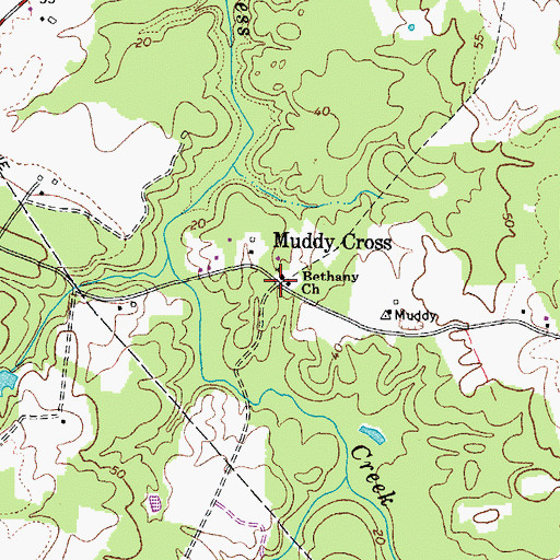 Topographic Map of Muddy Cross, VA