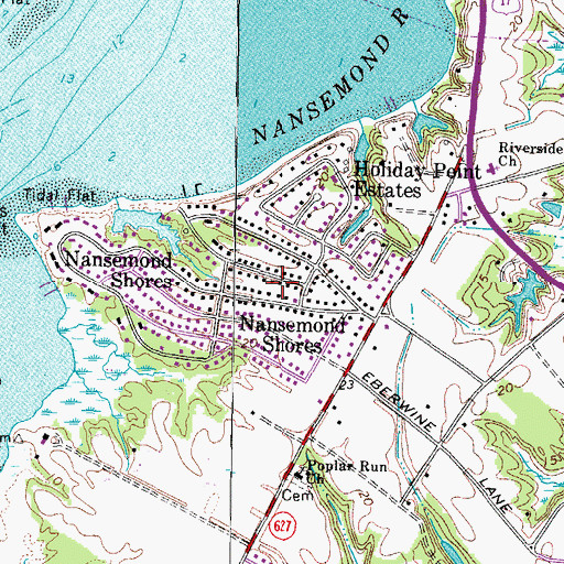 Topographic Map of Nansemond Shores, VA