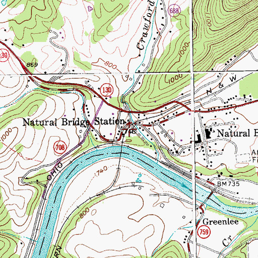 Topographic Map of Natural Bridge Station, VA