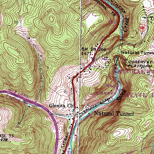 Topographic Map of Natural Tunnel, VA
