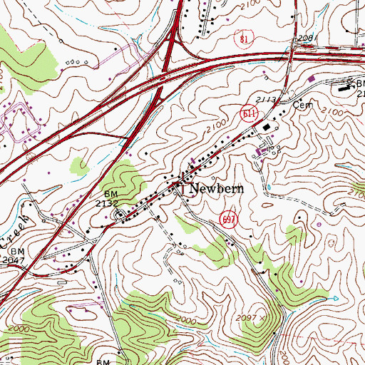 Topographic Map of Newbern, VA