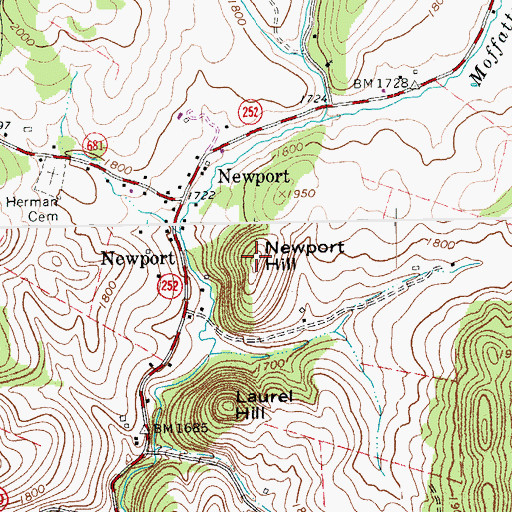 Topographic Map of Newport Hill, VA