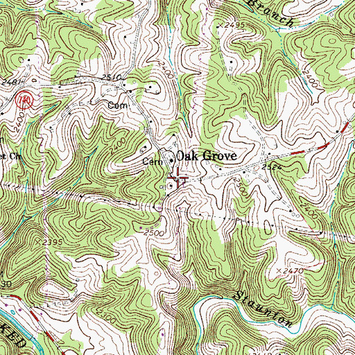 Topographic Map of Oak Grove, VA