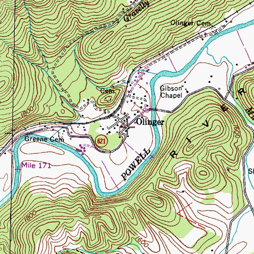 Topographic Map of Olinger, VA